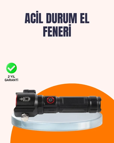 Çok Fonksiyonlu Acil Durum Feneri Yan Işıklı Çekiçli ürün görseli 1