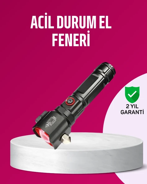 Acil Durum El Feneri Çekiç Pusula Özellikli Güçlü Işık ürün görseli 1