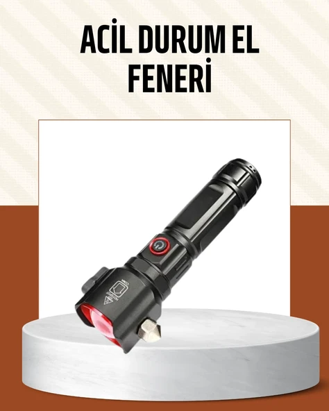 Çekiçli Pusulalı Acil Durum Feneri Usb Şarjlı Çok Fonksiyonlu ürün görseli 1