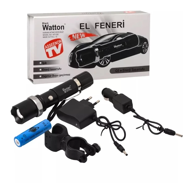 Zoomlu Şarjlı El Feneri Uygun Fiyata Wt-038 ürün görseli 1