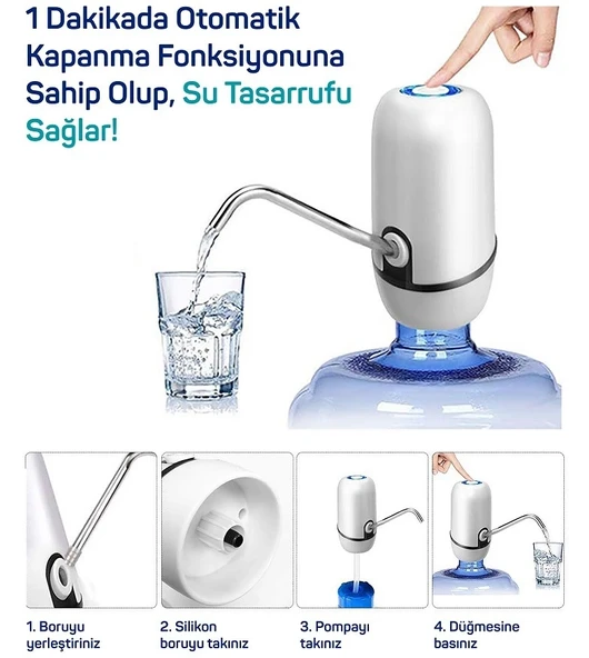 Yeni Nesil Dokunmatik Damacana Su Pompası Şarjlı 1200 Mah ürün görseli 1