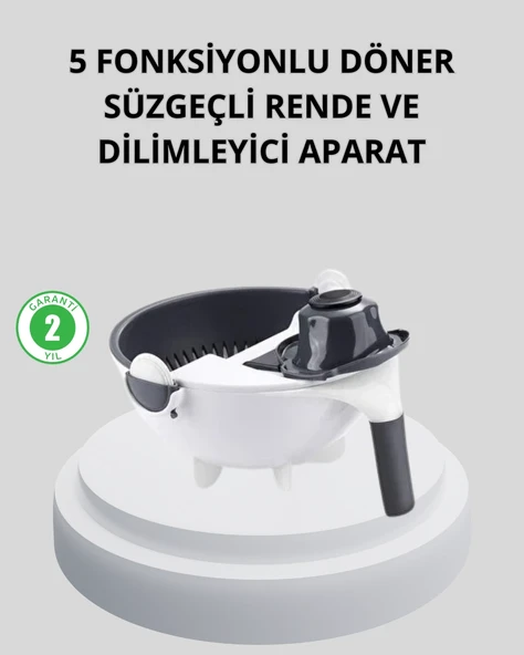5 Fonksiyonlu Döner Rende Süzgeçli Çok Amaçlı Sebze Doğrayıcı Kaymaz Tabanlı ürün görseli 1
