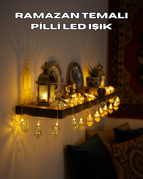 Pilli Altın Fenerli Ramazan Işıkları Dekoratif Led Zincir ürün görseli 1