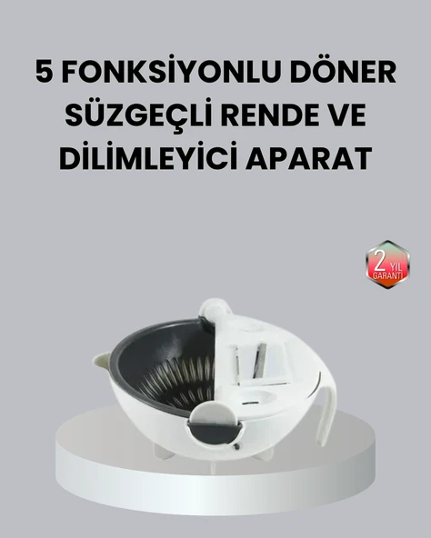 Döner Mekanizmalı 5’I 1 Arada Süzgeçli Rende Sebze Meyve Doğrama ürün görseli 1