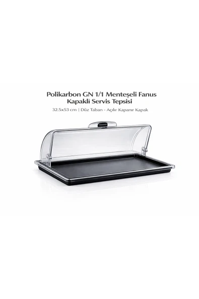 İstanbul Horeca Polikarbon GN 1/1 Menteşeli Fanus Kapaklı Servis Tepsisi 32.5x53 cm | Açılır Kapanır Kapak ürün görseli 1