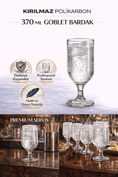 İstanbul Horeca Kırılmaz Polikarbon Goblet Bardak 6 Adet 370 ml Cam Görünümlü Bira & Kokteyl Kadehi ürün görseli 1