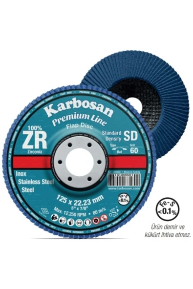 KARBOSAN Premium Line Flap Disk ZR Sd 125x22 mm 80 Kum Düz-KARBOSAN (10adet) ürün görseli 1