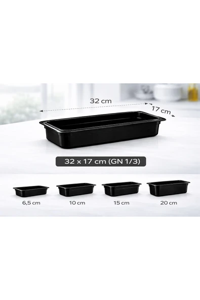 İstanbul Horeca 1/3 GN Siyah Polikarbon Gastronom Küvet 32x17 cm 6.5 Cm Derinlik ürün görseli 1