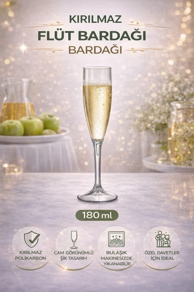 İstanbul Horeca Kırılmaz Polikarbon Flüt Bardağı 180 ml Cam Görünümlü ürün görseli 1