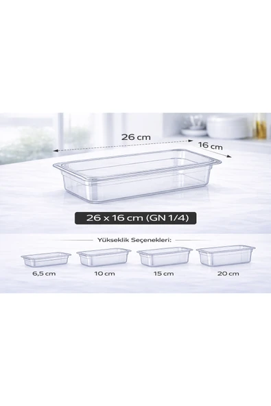 İstanbul Horeca 1/4 GN Şeffaf Polikarbon Gastronom Küvet 26x16 cm 10 Cm Derinlik ürün görseli 1