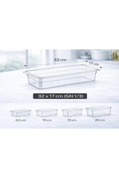 İstanbul Horeca 1/3 GN Şeffaf Polikarbon Gastronom Küvet 32x17 cm 15 Cm Derinlik ürün görseli 1