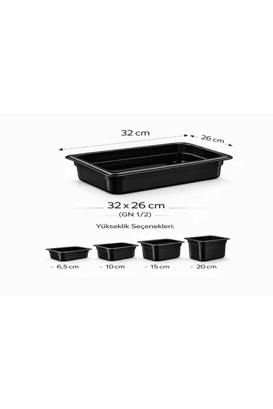 İstanbul Horeca 1/2 GN Siyah Polikarbon Gastronom Küvet 32x26 cm 10 Cm Derinlik ürün görseli 1