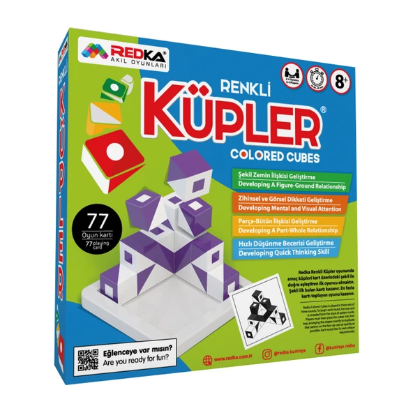 REDKA RD5303 RENKLİ KÜPLER 77 ADET OYUN KARTI AKIL OYUNU 8+ ürün görseli 1