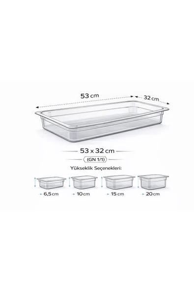 İstanbul Horeca 1/1 GN Şeffaf Polikarbon Gastronom Küvet 53x32 cm 6.5 Cm Derinlik ürün görseli 1