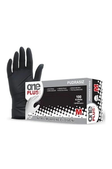 One Plus Nitril Eldiven Pudrasız Medium Siyah 100'lü Paket - Resim 2