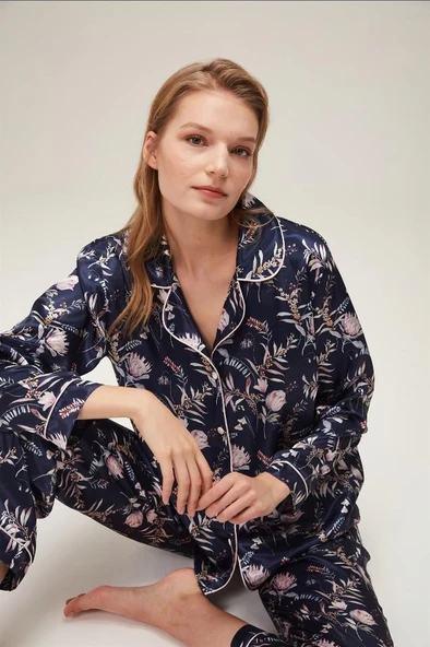 Nazik Home Mia Düğmeli Pijama Takımı Lacivert L ürün görseli 1