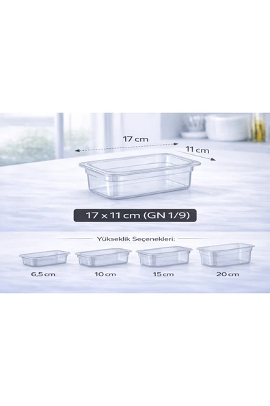 İstanbul Horeca 1/9 GN Şeffaf Polikarbon Gastronom Küvet 17x11 cm 6.5 Cm Derinlik ürün görseli 1
