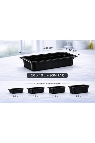 İstanbul Horeca 1/4 GN Siyah Polikarbon Gastronom Küvet 26x16 cm 20 Cm Derinlik ürün görseli 1