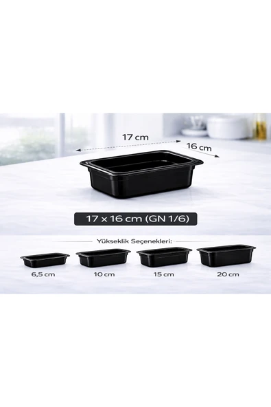 İstanbul Horeca 1/6 GN Siyah Polikarbon Gastronom Küvet 17x16 cm 6.5 Cm Derinlik ürün görseli 1