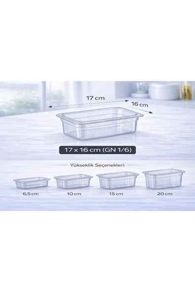 İstanbul Horeca 1/6 GN Şeffaf Polikarbon Gastronom Küvet 17x16 cm 15 Cm Derinlik ürün görseli 1