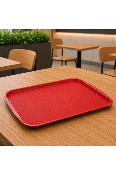 İstanbul Horeca 12 ADET ABS Servis Tepsisi Kaymaz Yüzeyli 27x36 cm Kırmızı Renk– Endüstriyel Kullanıma Uygun, Kırılmaz, BPA Free (7 Renk Seçenekli) ürün görseli 1
