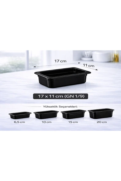 İstanbul Horeca 1/9 GN Siyah Polikarbon Gastronom Küvet 17x11 cm 6.5 Cm Derinlik ürün görseli 1