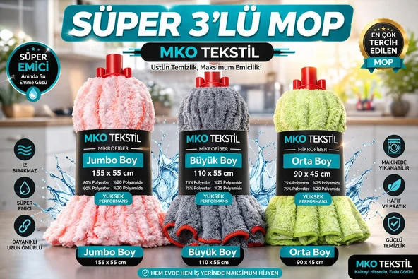 SÜPER EMİCİ MİKROFİBER PREMİUM 3'LÜ MOP BAŞLIĞI SETİ ürün görseli 1