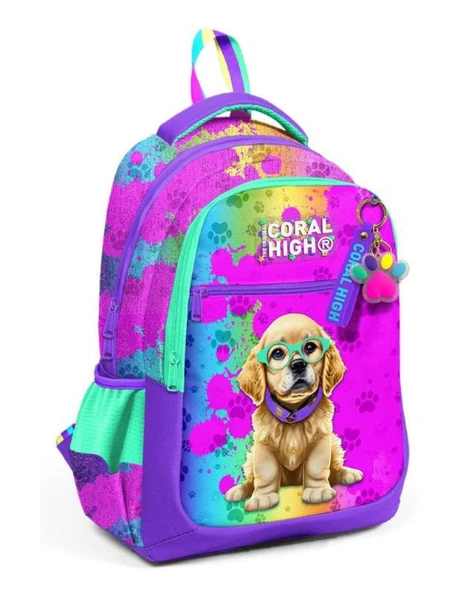 Coral High Mor Pembe Köpek Desenli Okul Çantası 23649 ürün görseli 1