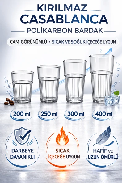 İstanbul Horeca Polikarbon Casablanca Bardak Kırılmaz Cam Görünümlü 400 ML Restoran Otel Tipi ürün görseli 1