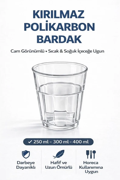 İstanbul Horeca Polikarbon Casablanca Bardak Kırılmaz Cam Görünümlü 6 Adet 250 ML Restoran Otel Tipi ürün görseli 1
