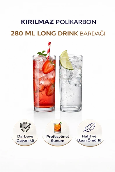 İstanbul Horeca Polikarbon Kırılmaz 280 ml Long Drink Bardağı Cam Görünümlü Şık Tasarım ürün görseli 1