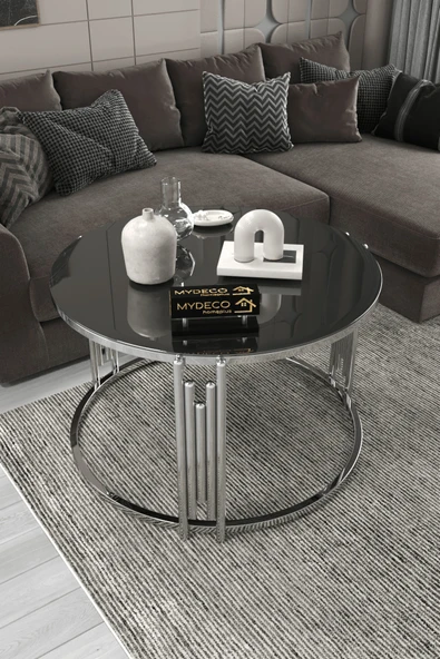home plus mobilya Piyano Gümüş Füme Tekli Orta Sehpa Takımı ürün görseli 1