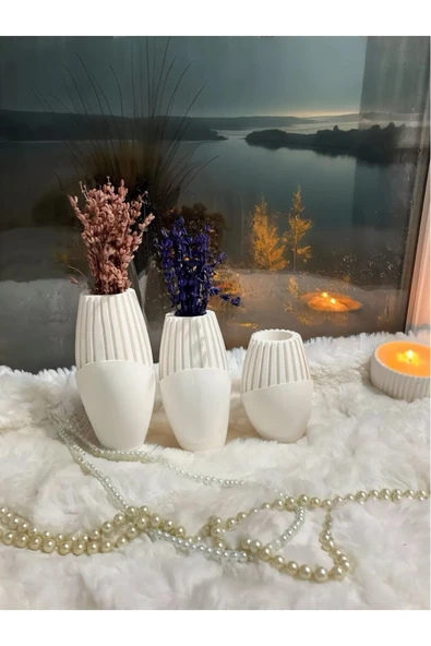 lambader Dekoratif Alçı Vazo 3LÜ Set - Resim 2