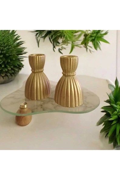 lambader Minimal Dekoratif Şamdan Mumluk Gold - Resim 3