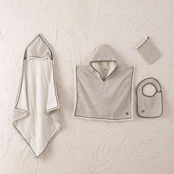 Ecocotton Hasna 4' lü Bebek Panço Seti %100 Organik Pamuk Keten Melanj Gri 2-5 Yaş ürün görseli 1