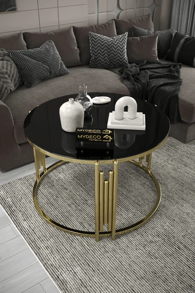 home plus mobilya Piyano Gold Siyah Tekli Orta Sehpa Takımı ürün görseli 1