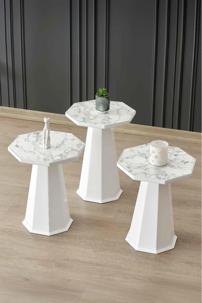 MYDECO 3' LÜ BOHEM SEHPA & MANTAR SEHPA & ZİGON SEHPA ELEGANCE MODEL & BEYAZ - BEYAZ MERMER SUNTA ürün görseli 1