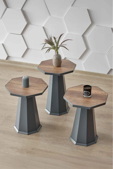 MYDECO 3' LÜ BOHEM SEHPA & MANTAR SEHPA & ZİGON SEHPA ELEGANCE MODEL & ANTRASİT - BAROK SUNTA ürün görseli 1