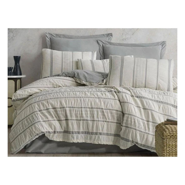Zebra Casa Natıve Serıes Moena Gri-Grey Naturel Nevresim Takımı ürün görseli 1