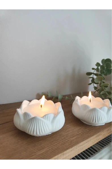 lambader Lotus Alçı Şamdan Çiçek Mumluk - Resim 4