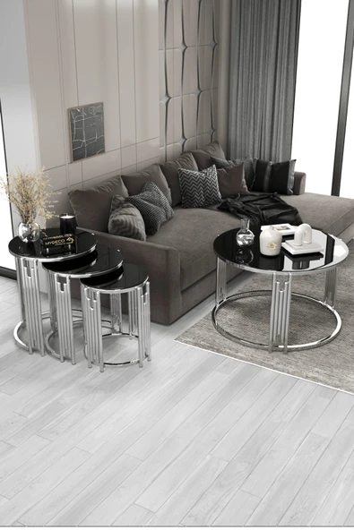 home plus mobilya Piyano Set Gümüş Siyah Orta Sehpa Zigon Sehpa Takımı ürün görseli 1