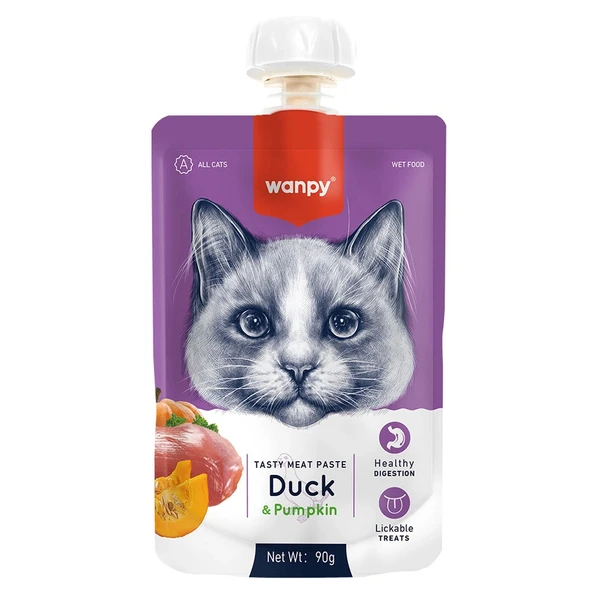 Wanpy Taze Ördekli ve Bal Kabaklı Et Ezmesi Doğal Kedi Ödülü 90 Gr ürün görseli 1
