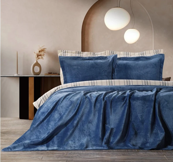 Zebra Casa Scala Yatak Örtüsü Tek Kişilik İndigo ürün görseli 1