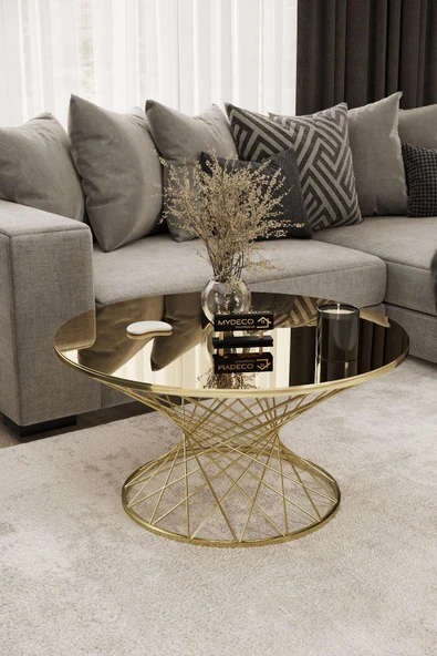 MYDECO Hasır Orta Sehpa Gold Kaplama Bronz Ayna ürün görseli 1