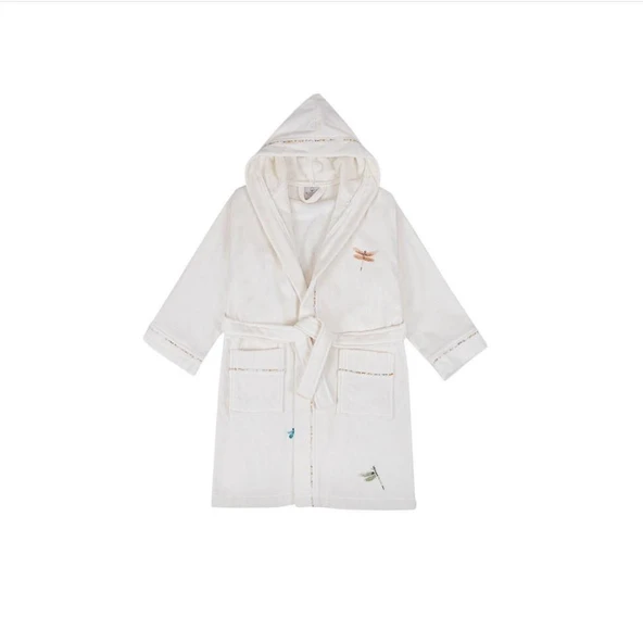 Ecocotton Nina Kız Çocuk Bornoz %100 Organik Pamuk Nakışlı Krem / Pembe 3-4 Yaş ürün görseli 1