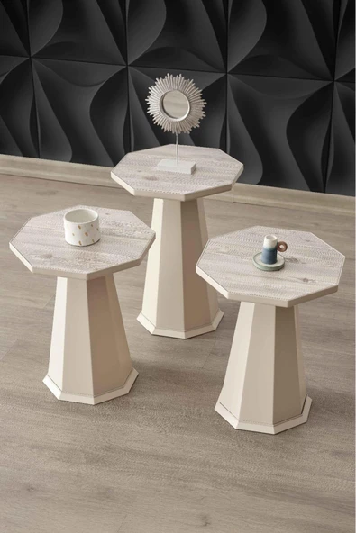 MYDECO 3' LÜ BOHEM SEHPA & MANTAR SEHPA & ZİGON SEHPA ELEGANCE MODEL & BEJ - SOHO SUNTA ürün görseli 1