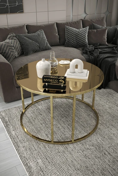 MYDECO Çift Bacak C Orta Sehpa Gold Kaplama Bronz Ayna ürün görseli 1