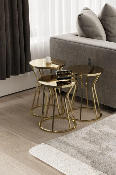 MYDECO Kum Saati Zigon Sehpa Gold Kaplama Bronz Ayna ürün görseli 1