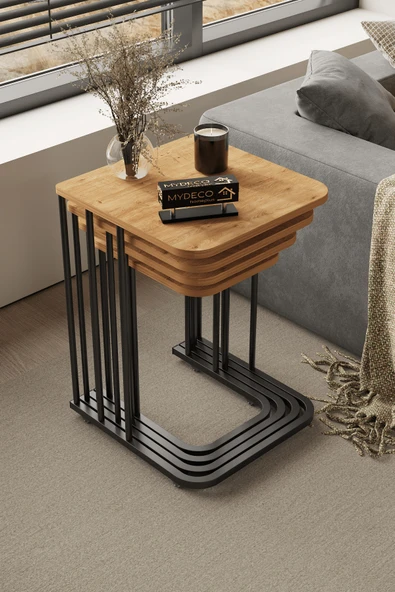 home plus mobilya 4'lü Tekerlekli Zigon Sehpa Siyah Ayak Atlantik Çam 18 MM MDF ürün görseli 1