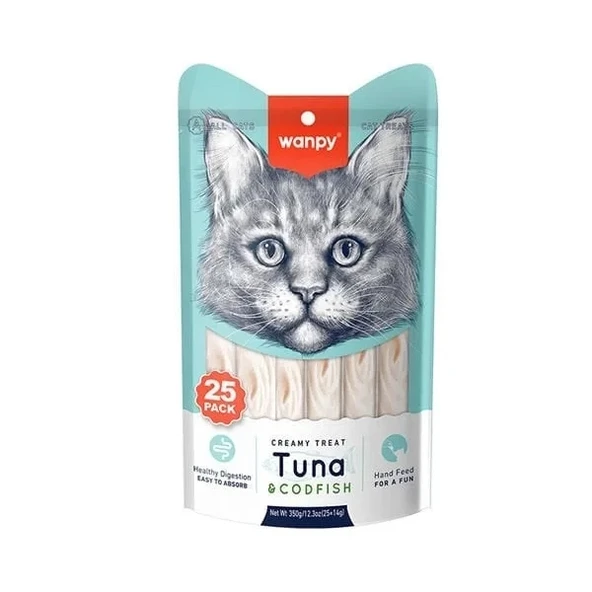 Wanpy Ton ve Morina Balıklı Sıvı Kedi Ödül Maması (25 x 14 g) ürün görseli 1